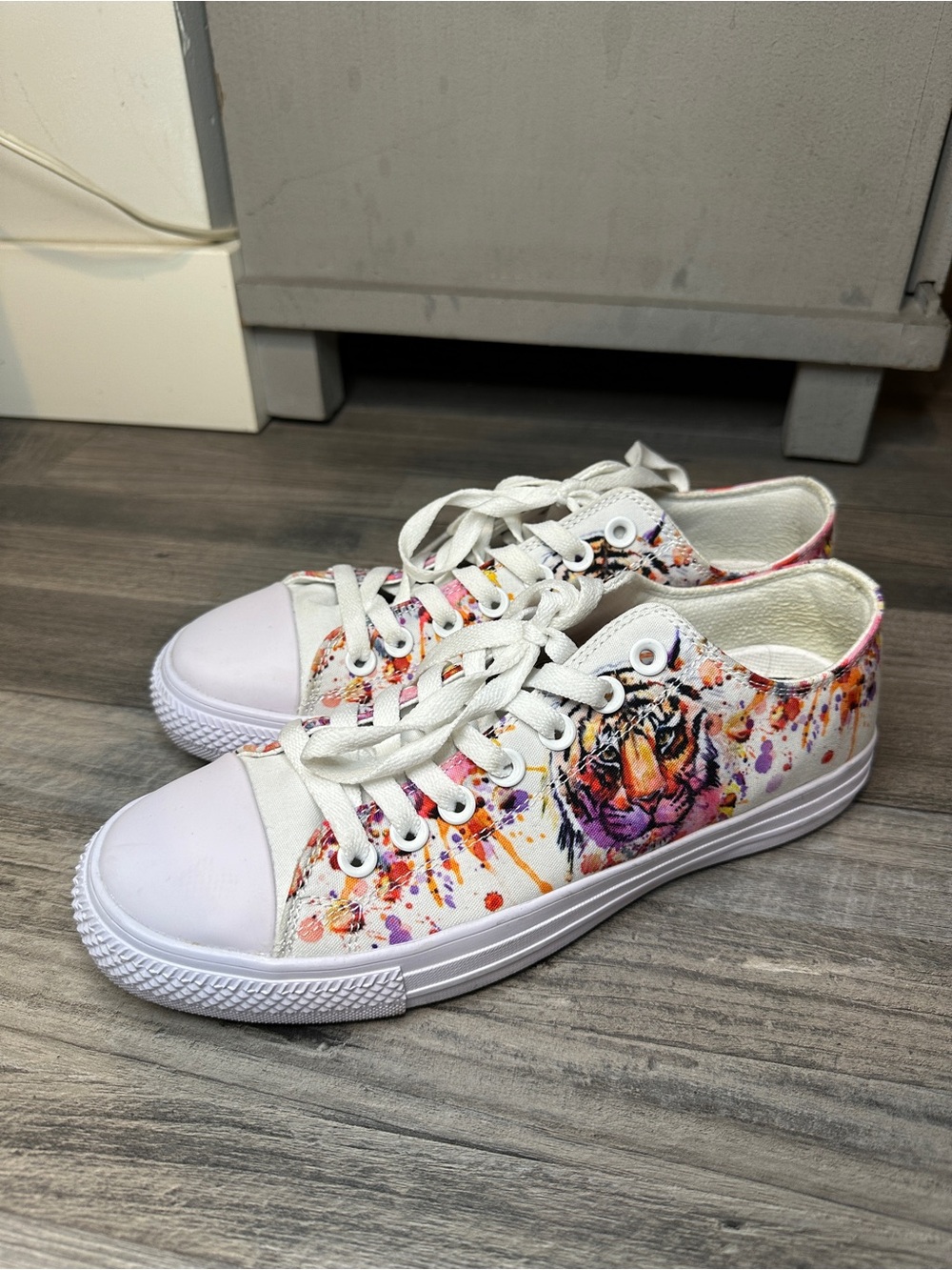 RAAD Shop White Tiger Canvas Low-Top Sneakers Shoes Lace